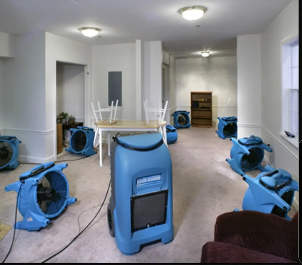 Air movers and dehumidifier setup for Water Damage Restoration in Desert Hot Springs